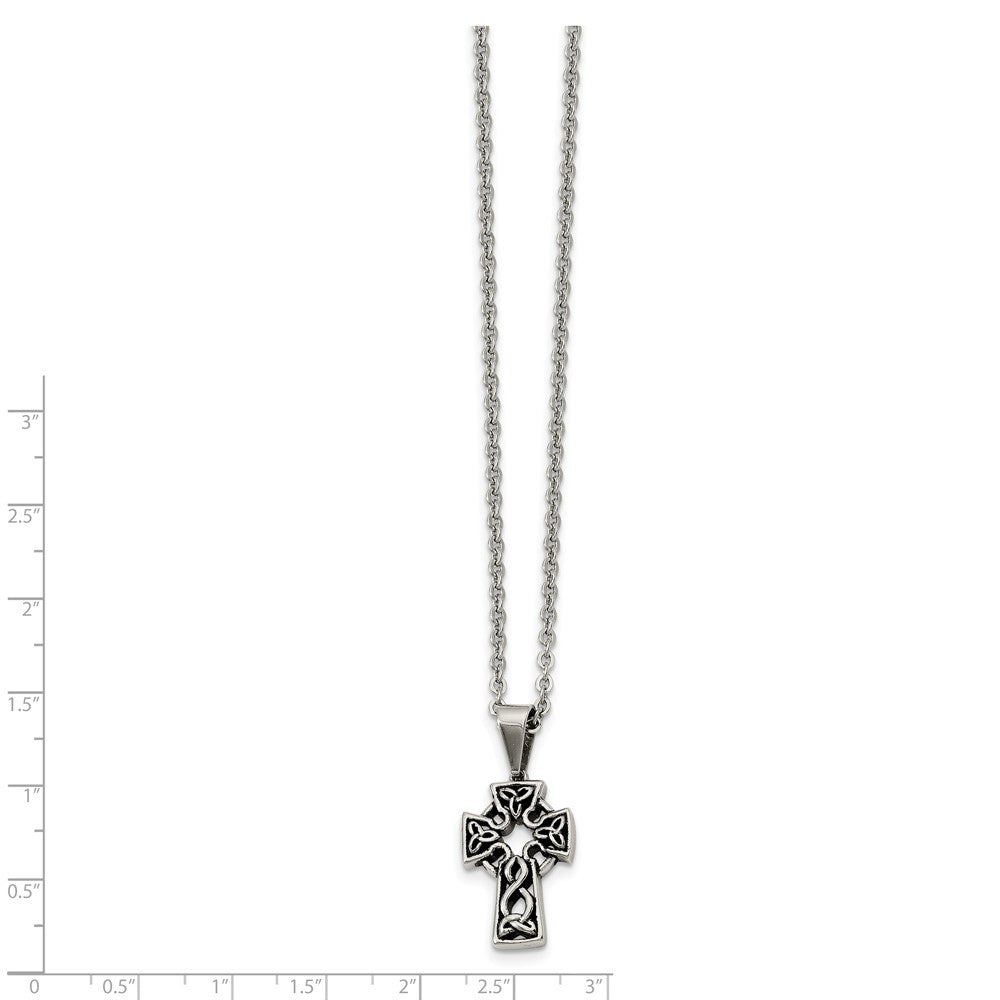 Alternate view of the Stainless Steel Antiqued Celtic Cross Necklace - 18 Inch by The Black Bow Jewelry Co.
