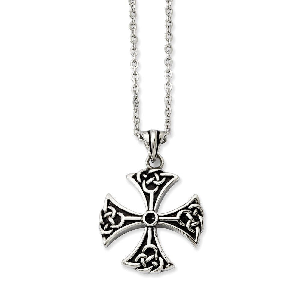 Stainless Steel Antiqued Celtic Cross Necklace - 20 Inch, Item N9833 by The Black Bow Jewelry Co.