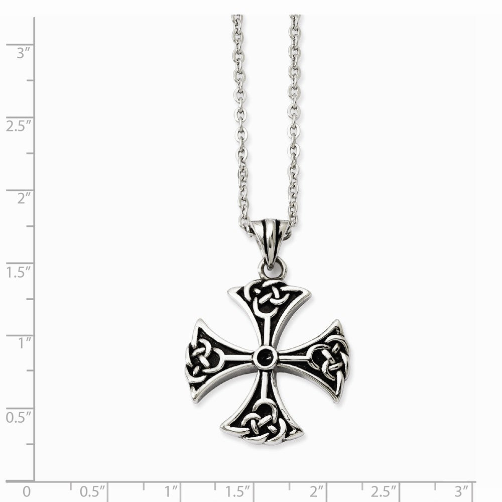 Alternate view of the Stainless Steel Antiqued Celtic Cross Necklace - 20 Inch by The Black Bow Jewelry Co.