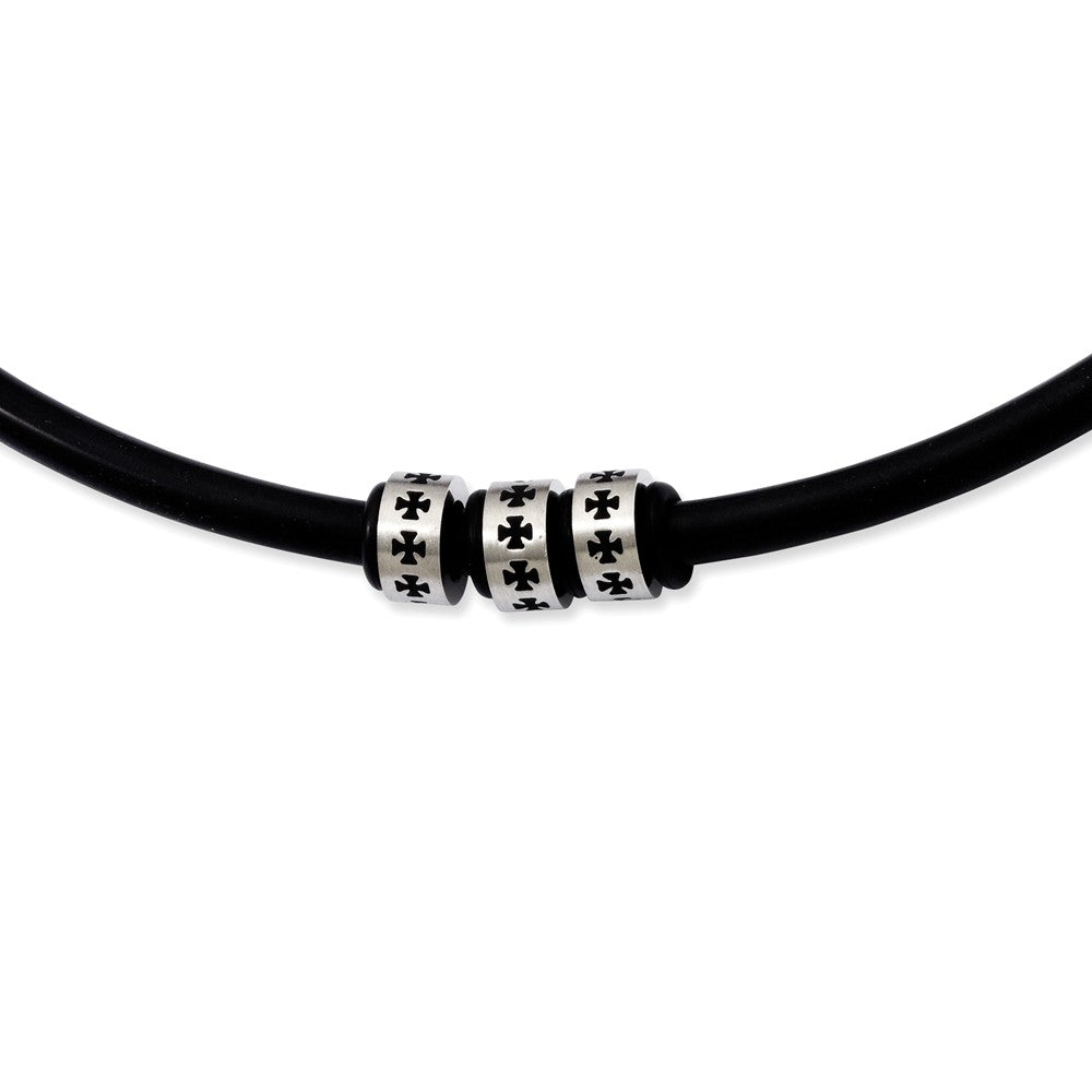 Black Rubber Cord and Stainless Steel Cross Necklace - 19 Inch, Item N9834 by The Black Bow Jewelry Co.