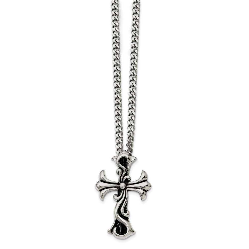 Antiqued Stainless Steel Medieval Cross Necklace - 22 Inch, Item N9835 by The Black Bow Jewelry Co.