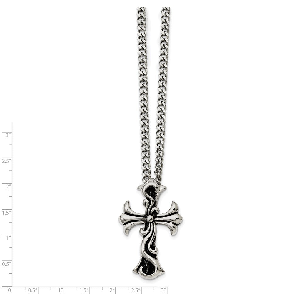 Alternate view of the Antiqued Stainless Steel Medieval Cross Necklace - 22 Inch by The Black Bow Jewelry Co.