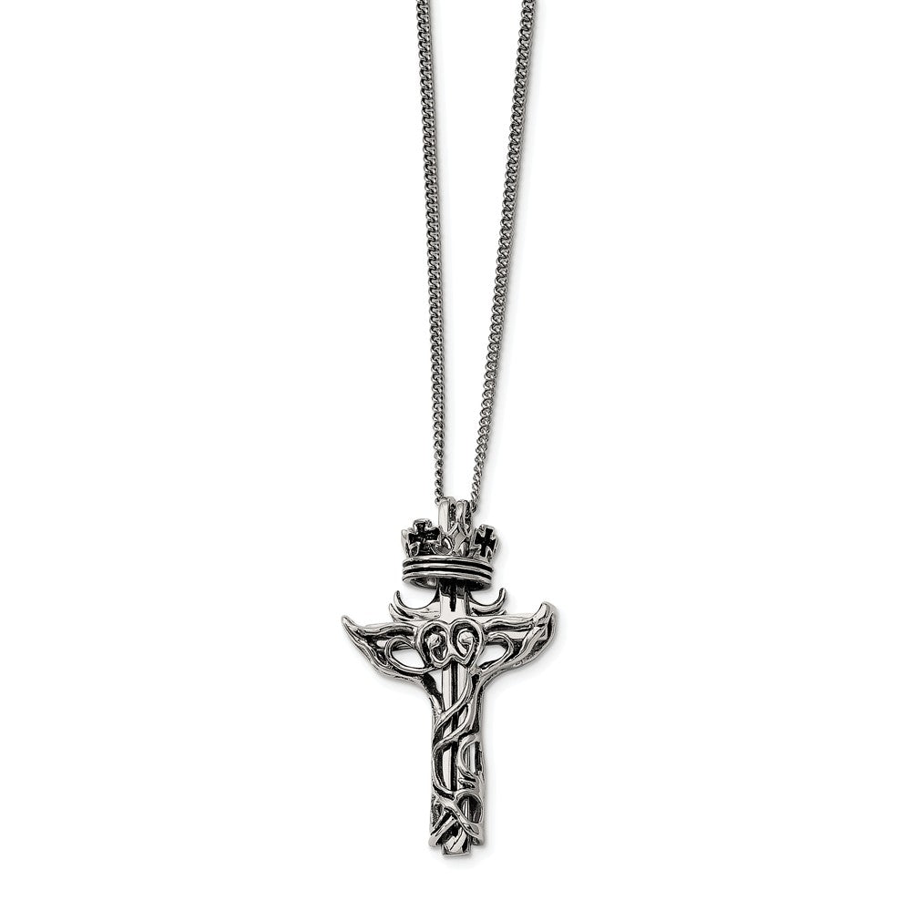 Stainless Steel 2 Piece Crown and Cross Necklace - 22 Inch, Item N9839 by The Black Bow Jewelry Co.