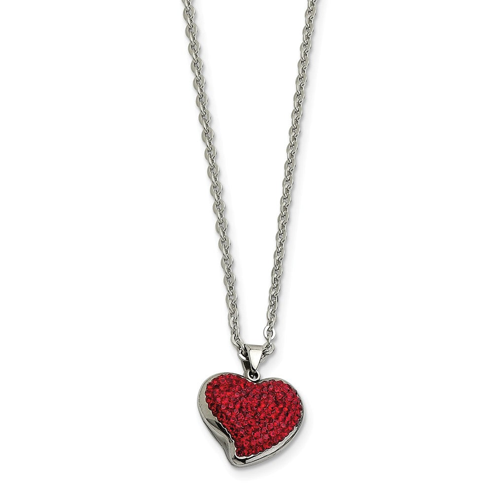Stainless Steel and Red Crystal Heart Necklace - 22 Inch, Item N9845 by The Black Bow Jewelry Co.