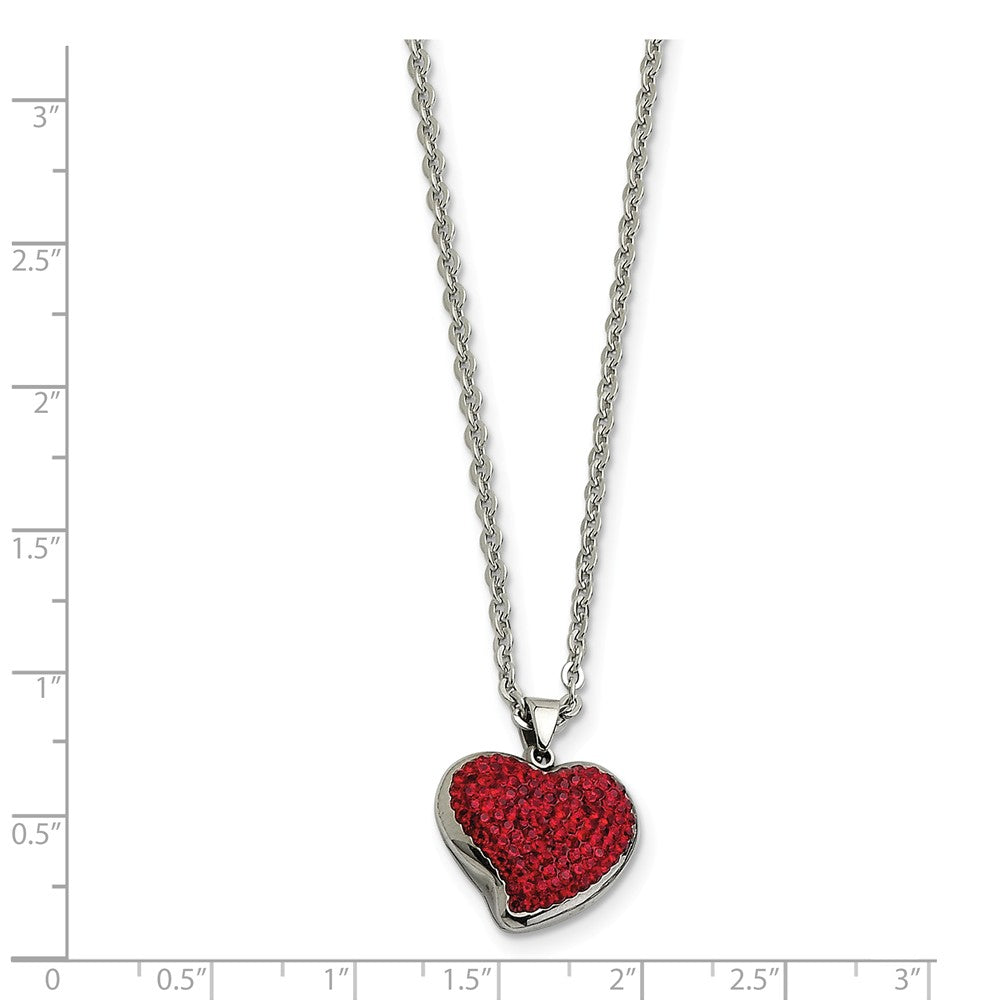 Alternate view of the Stainless Steel and Red Crystal Heart Necklace - 22 Inch by The Black Bow Jewelry Co.