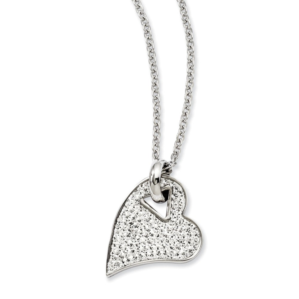 Stainless Steel and Clear Crystal Heart Necklace - 20 Inch, Item N9858 by The Black Bow Jewelry Co.