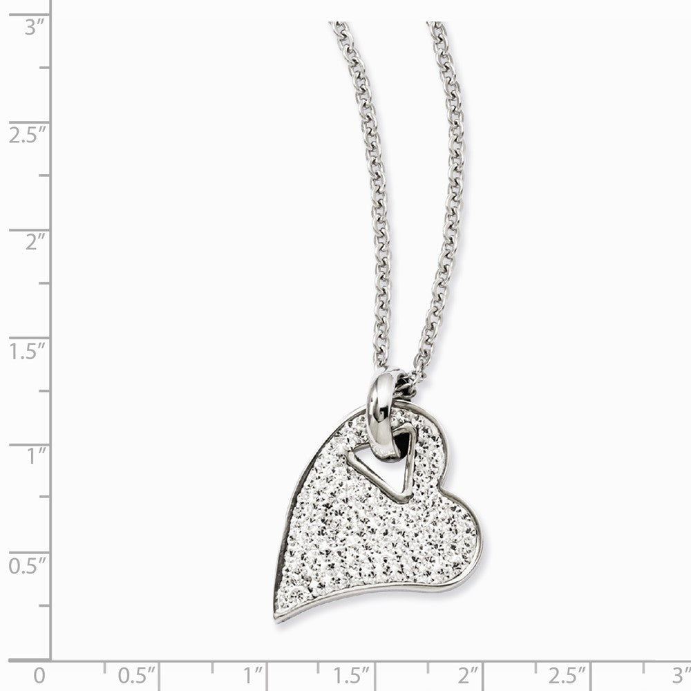 Alternate view of the Stainless Steel and Clear Crystal Heart Necklace - 20 Inch by The Black Bow Jewelry Co.