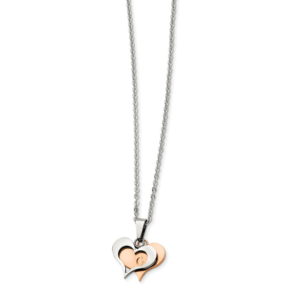Stainless Steel and Rose Gold Tone Double Heart Necklace, 22 Inch, Item N9860 by The Black Bow Jewelry Co.