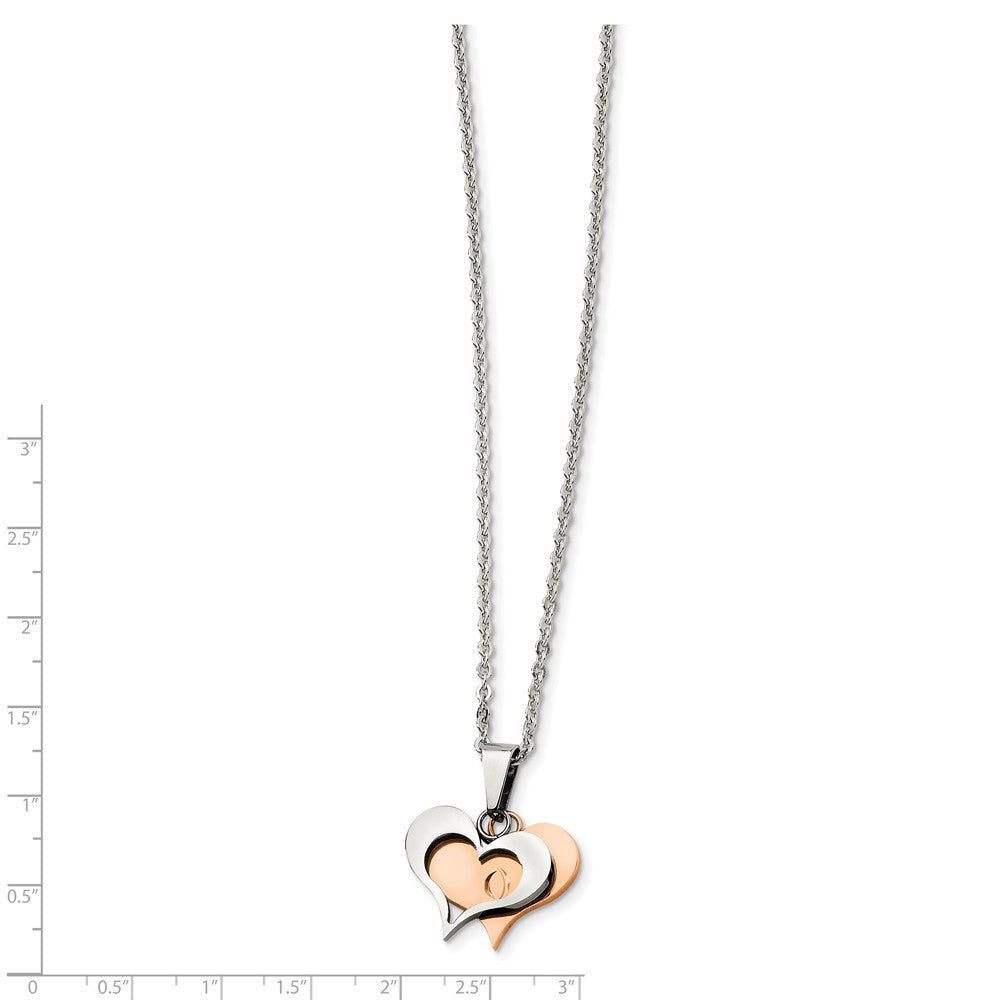 Alternate view of the Stainless Steel and Rose Gold Tone Double Heart Necklace, 22 Inch by The Black Bow Jewelry Co.