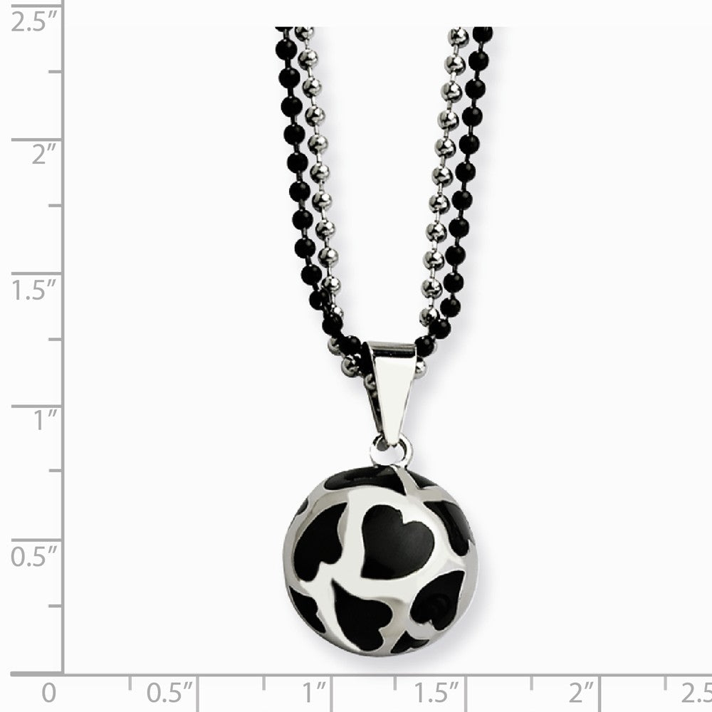 Alternate view of the Stainless Steel Black Enamel Hearts Bead Necklace - 24 Inch by The Black Bow Jewelry Co.