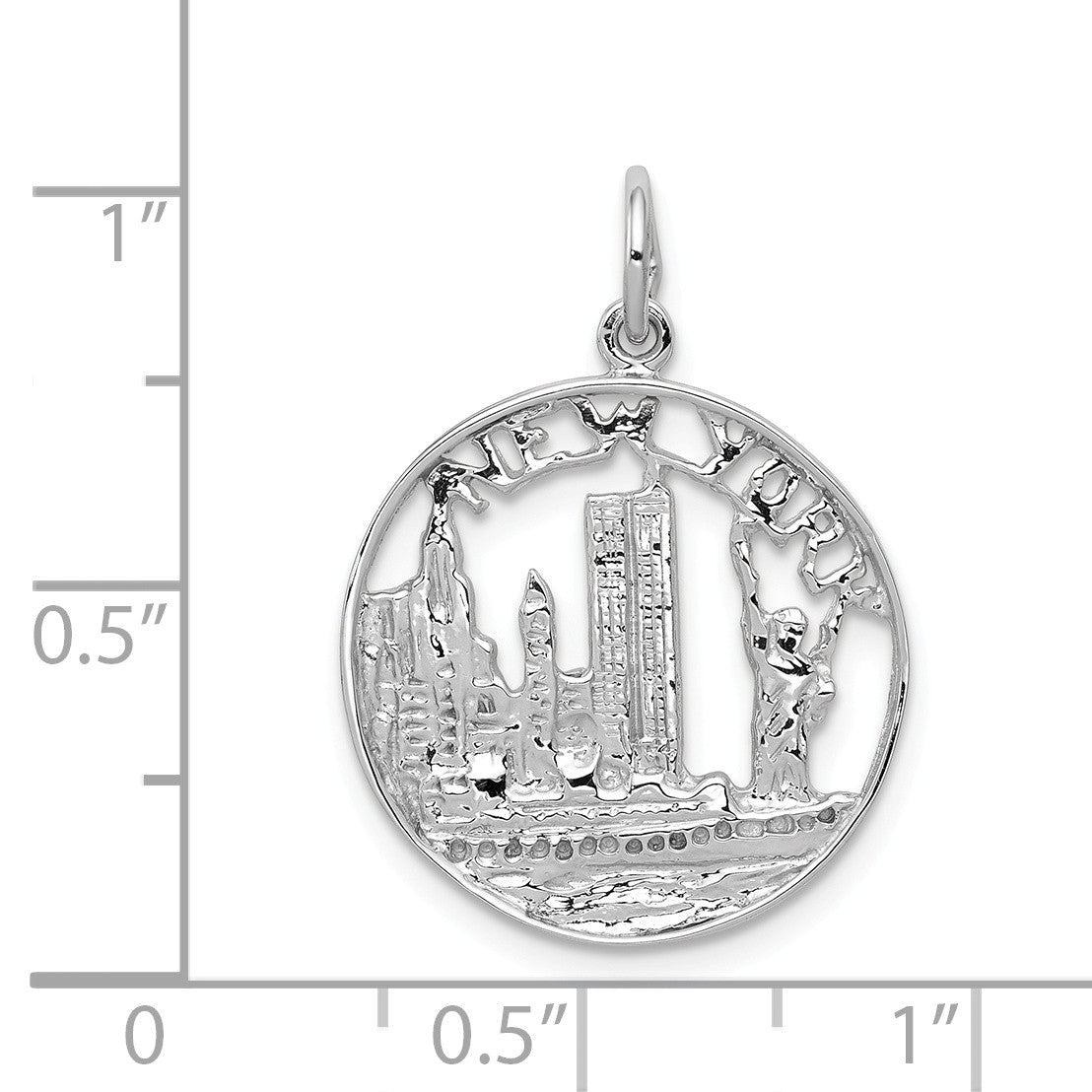 Alternate view of the 14k White Gold New York Circle Charm, 18mm by The Black Bow Jewelry Co.