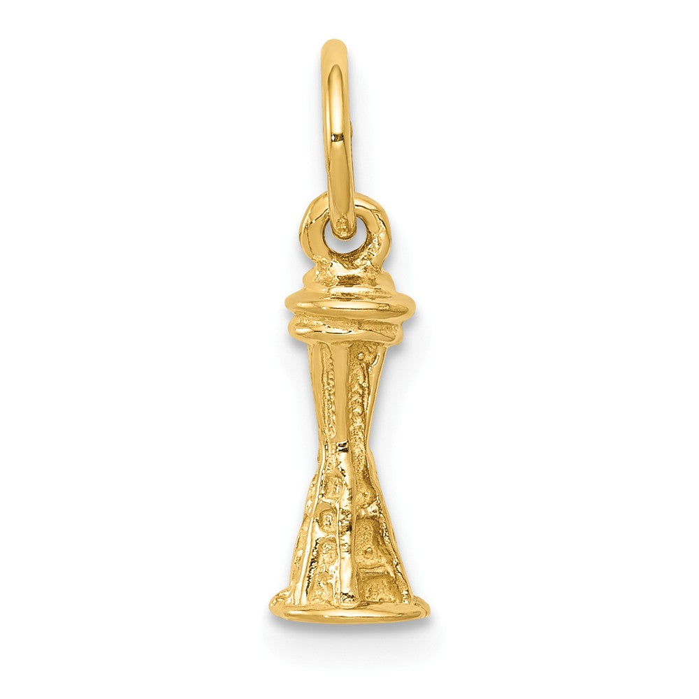 14k Yellow Gold Mini 3D Seattle Space Needle Charm, Item P10041 by The Black Bow Jewelry Co.