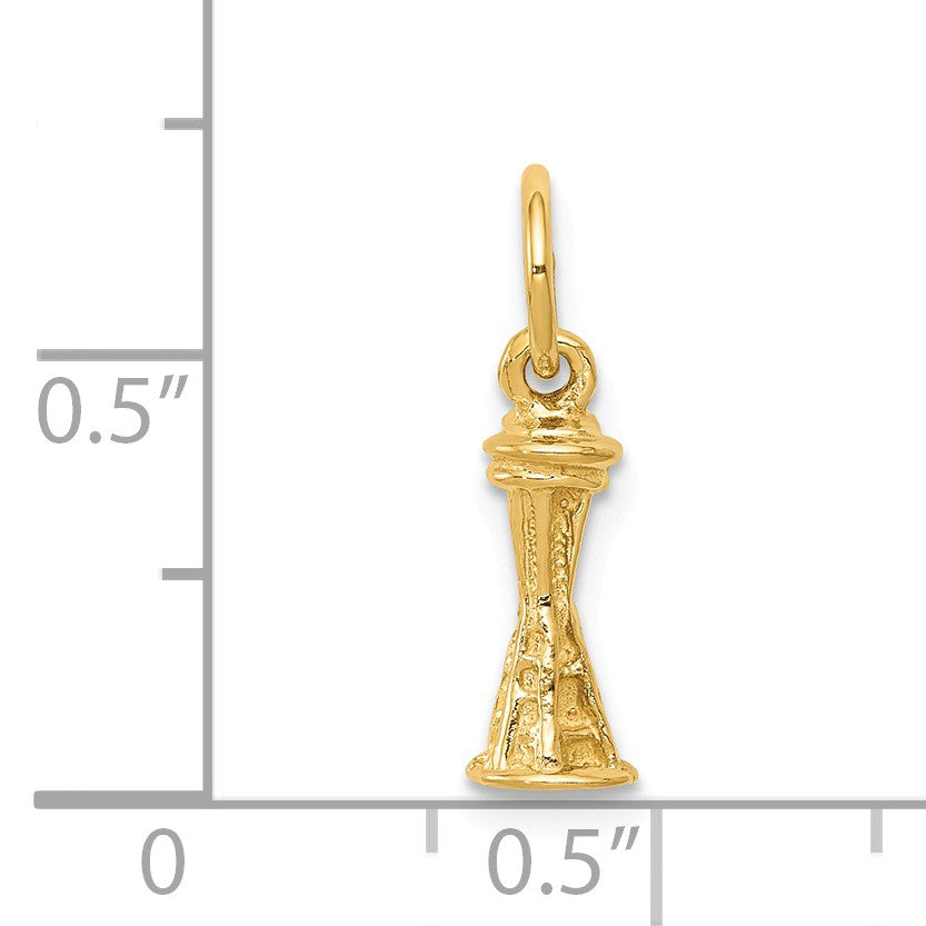 Alternate view of the 14k Yellow Gold Mini 3D Seattle Space Needle Charm by The Black Bow Jewelry Co.