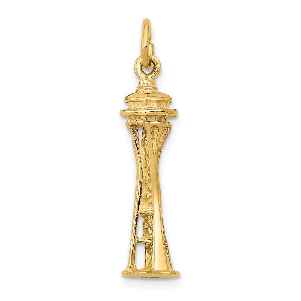 14k Yellow Gold 3D Seattle Space Needle Charm, Item P10042 by The Black Bow Jewelry Co.