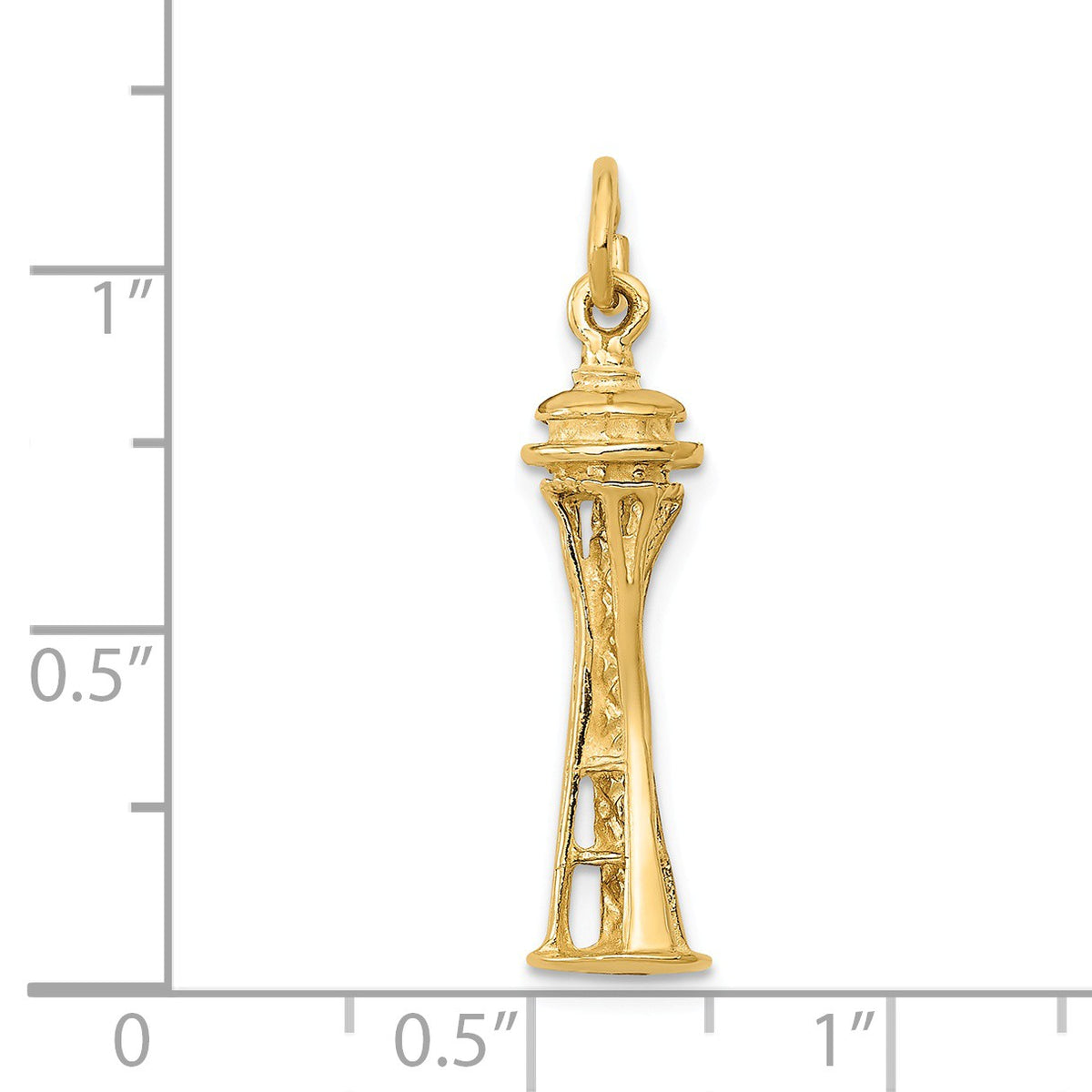 Alternate view of the 14k Yellow Gold 3D Seattle Space Needle Charm by The Black Bow Jewelry Co.