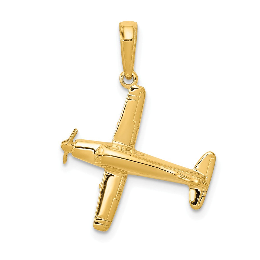 14k Yellow Gold 3D Low-Wing Airplane Pendant, Item P10056 by The Black Bow Jewelry Co.
