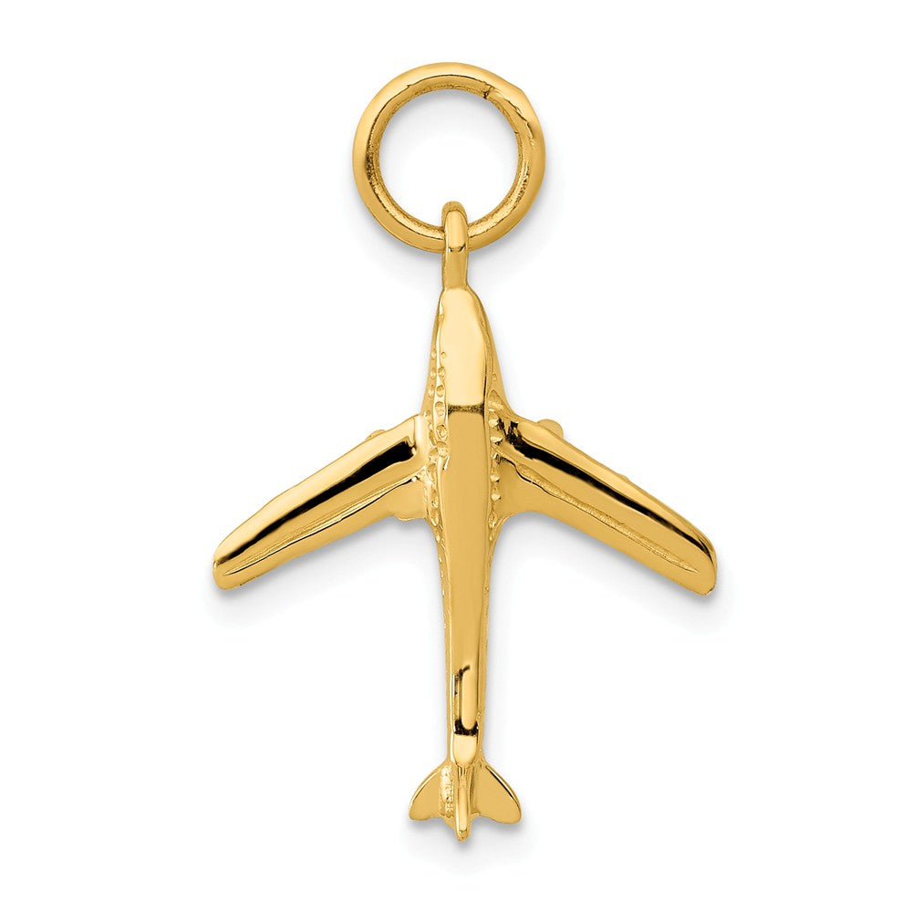 14k Yellow Gold 3D Jet Plane Charm, Item P10065 by The Black Bow Jewelry Co.