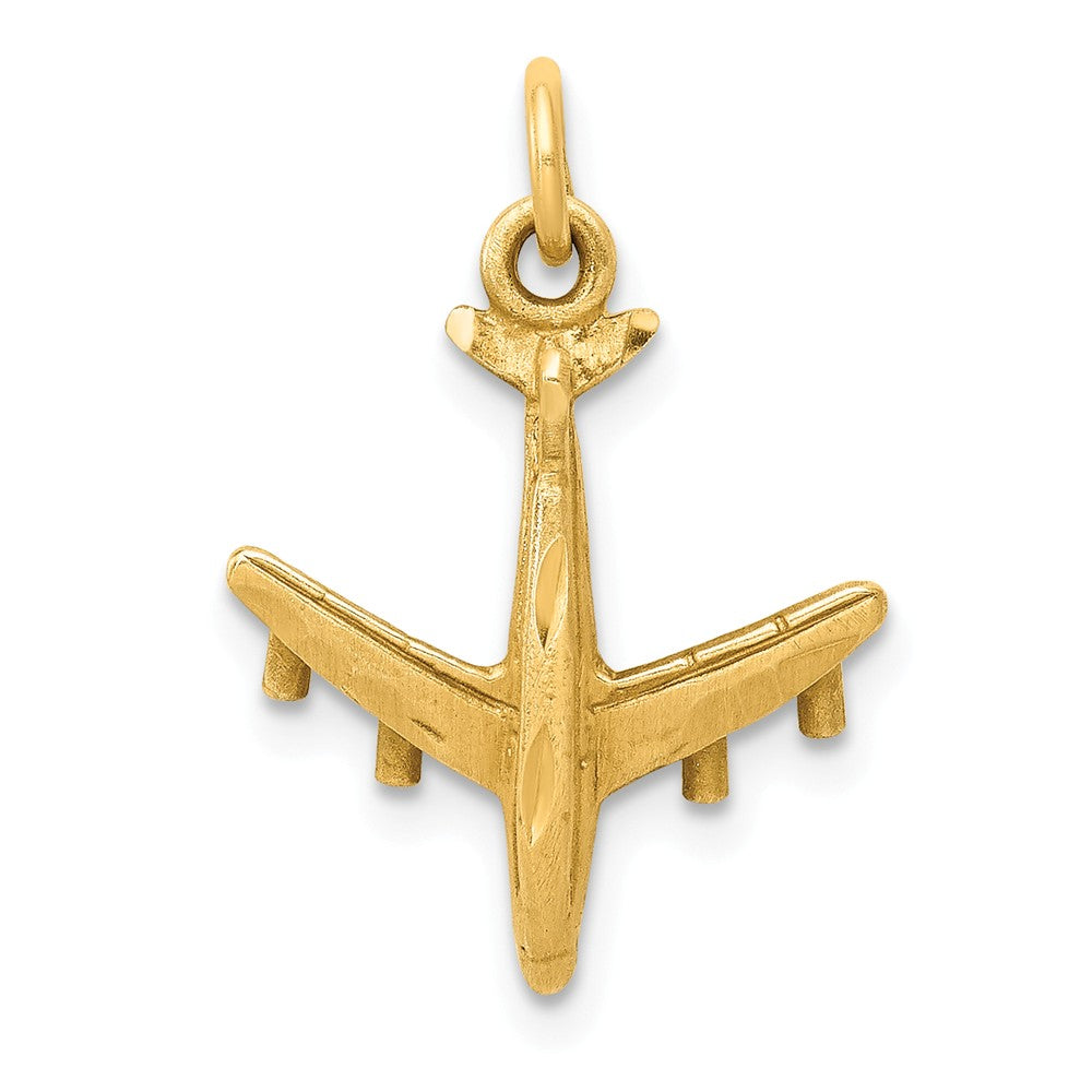 14k Yellow Gold Satin and Diamond Cut 3D Airplane Charm, Item P10071 by The Black Bow Jewelry Co.
