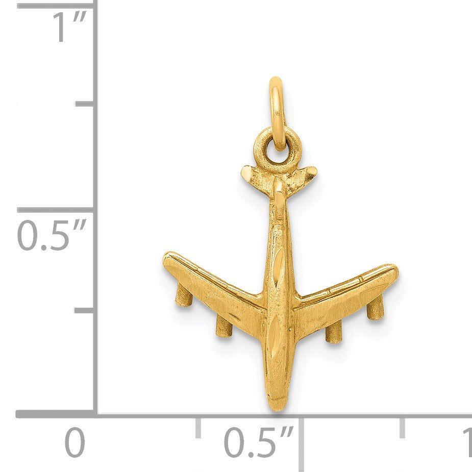 Alternate view of the 14k Yellow Gold Satin and Diamond Cut 3D Airplane Charm by The Black Bow Jewelry Co.