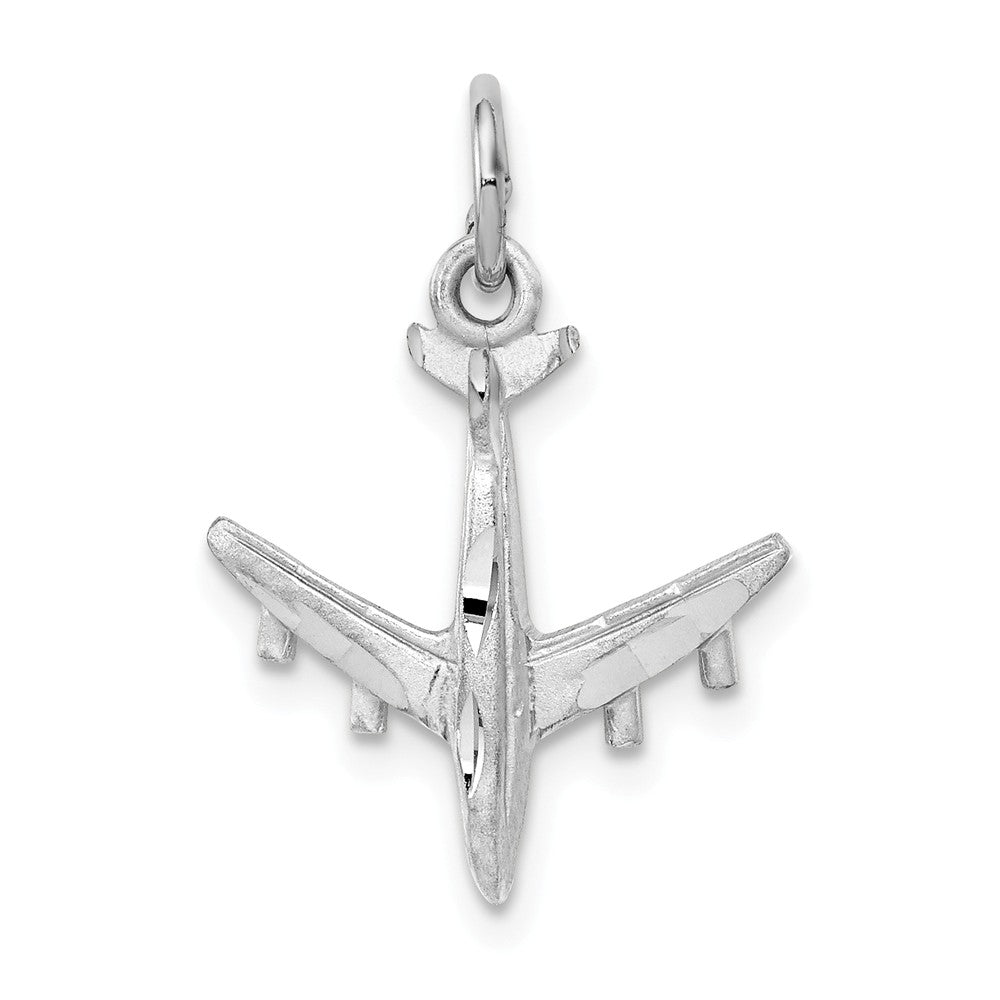 14k White Gold Satin and Diamond Cut 3D Airplane Charm, Item P10072 by The Black Bow Jewelry Co.