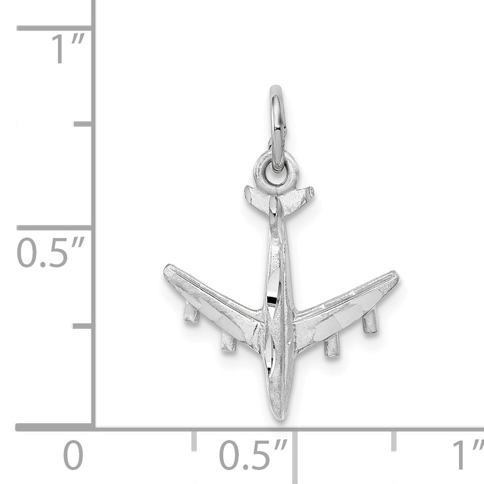 Alternate view of the 14k White Gold Satin and Diamond Cut 3D Airplane Charm by The Black Bow Jewelry Co.
