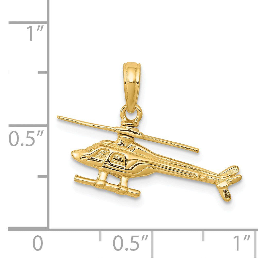 Alternate view of the 14k Yellow Gold 3D Moveable Helicopter Pendant by The Black Bow Jewelry Co.
