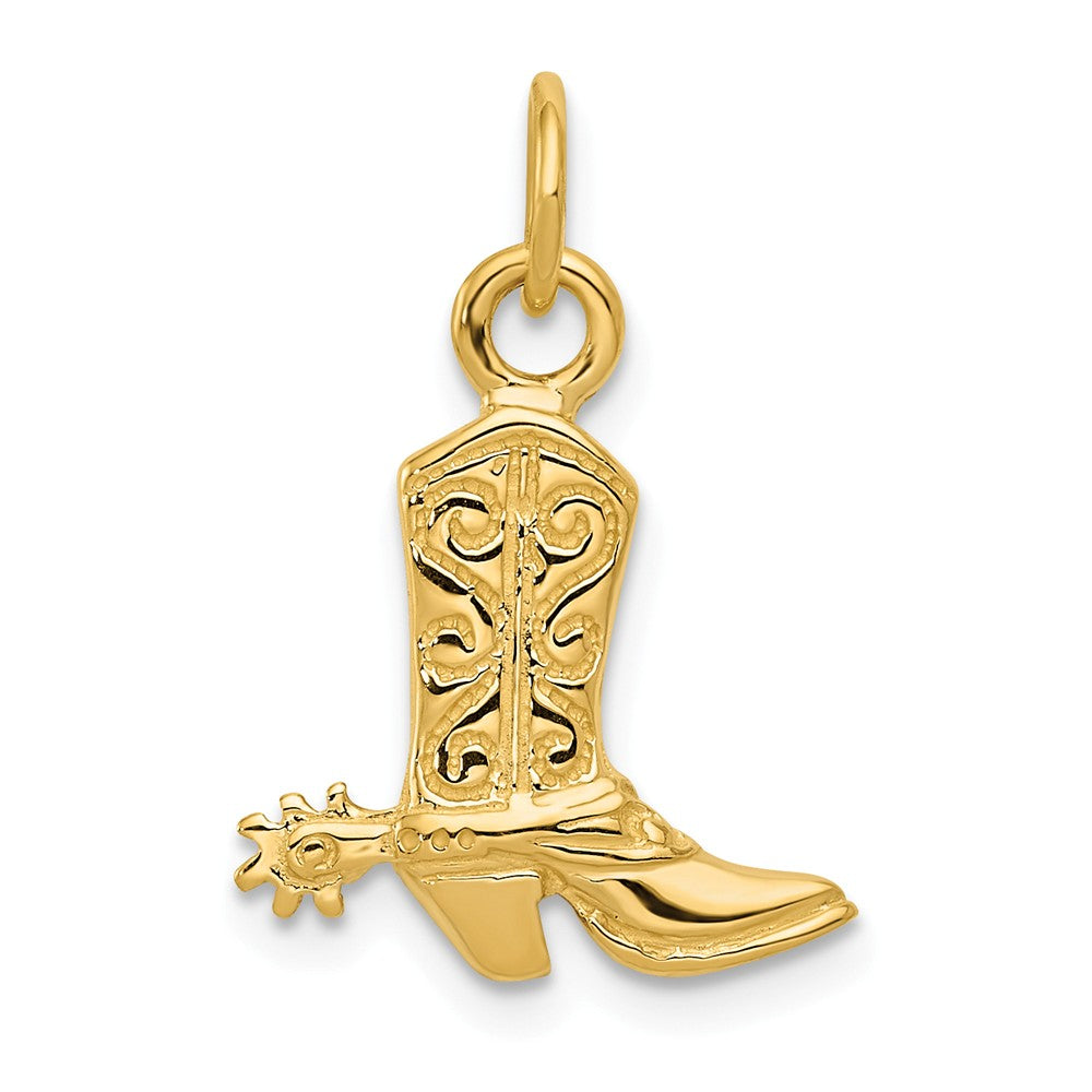 14k Yellow Gold 2D Cowboy Boot with Spur Charm, Item P10079 by The Black Bow Jewelry Co.