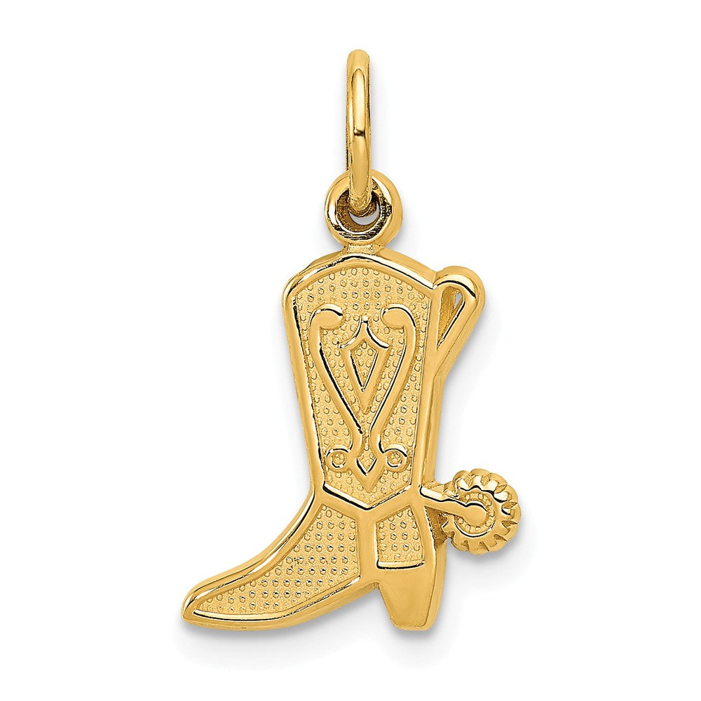 14k Yellow Gold Flat Textured Cowboy Boot with Spur Charm, Item P10080 by The Black Bow Jewelry Co.
