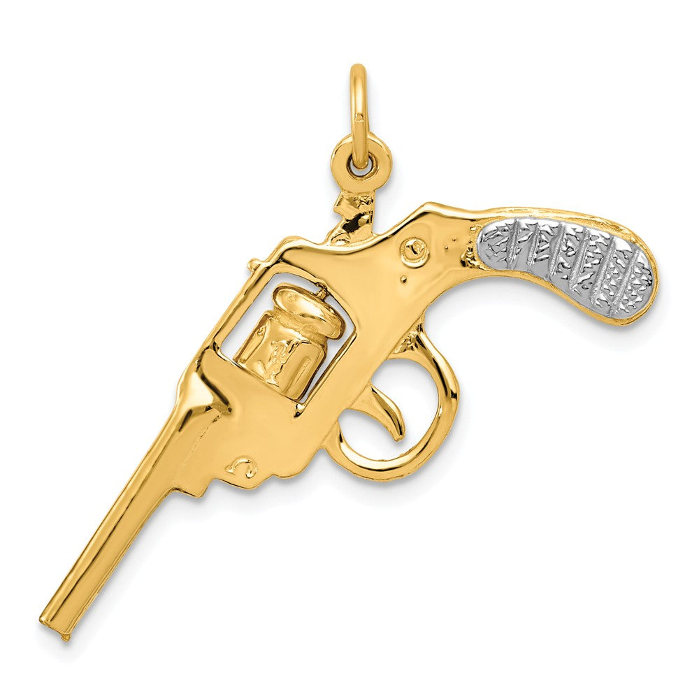 14k Yellow Gold and White Rhodium Two Tone Moveable Revolver Charm, Item P10093 by The Black Bow Jewelry Co.
