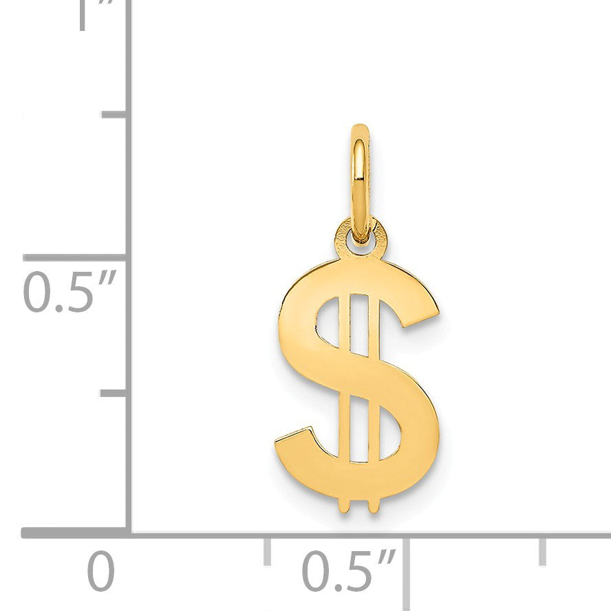 Alternate view of the 14k Yellow Gold Small Polished Dollar Sign Charm by The Black Bow Jewelry Co.