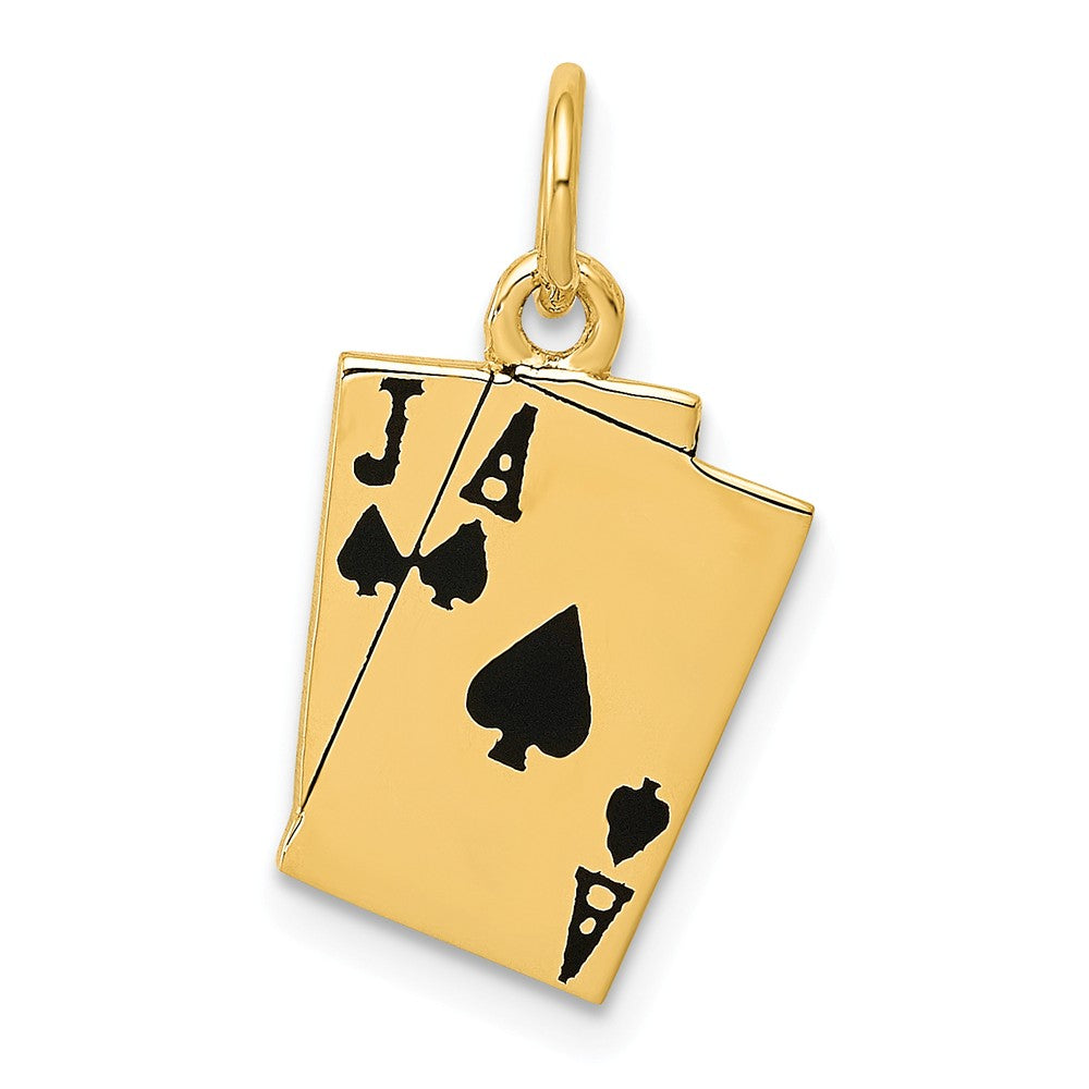 14k Yellow Gold Enameled Blackjack Playing Cards Charm, Item P10110 by The Black Bow Jewelry Co.
