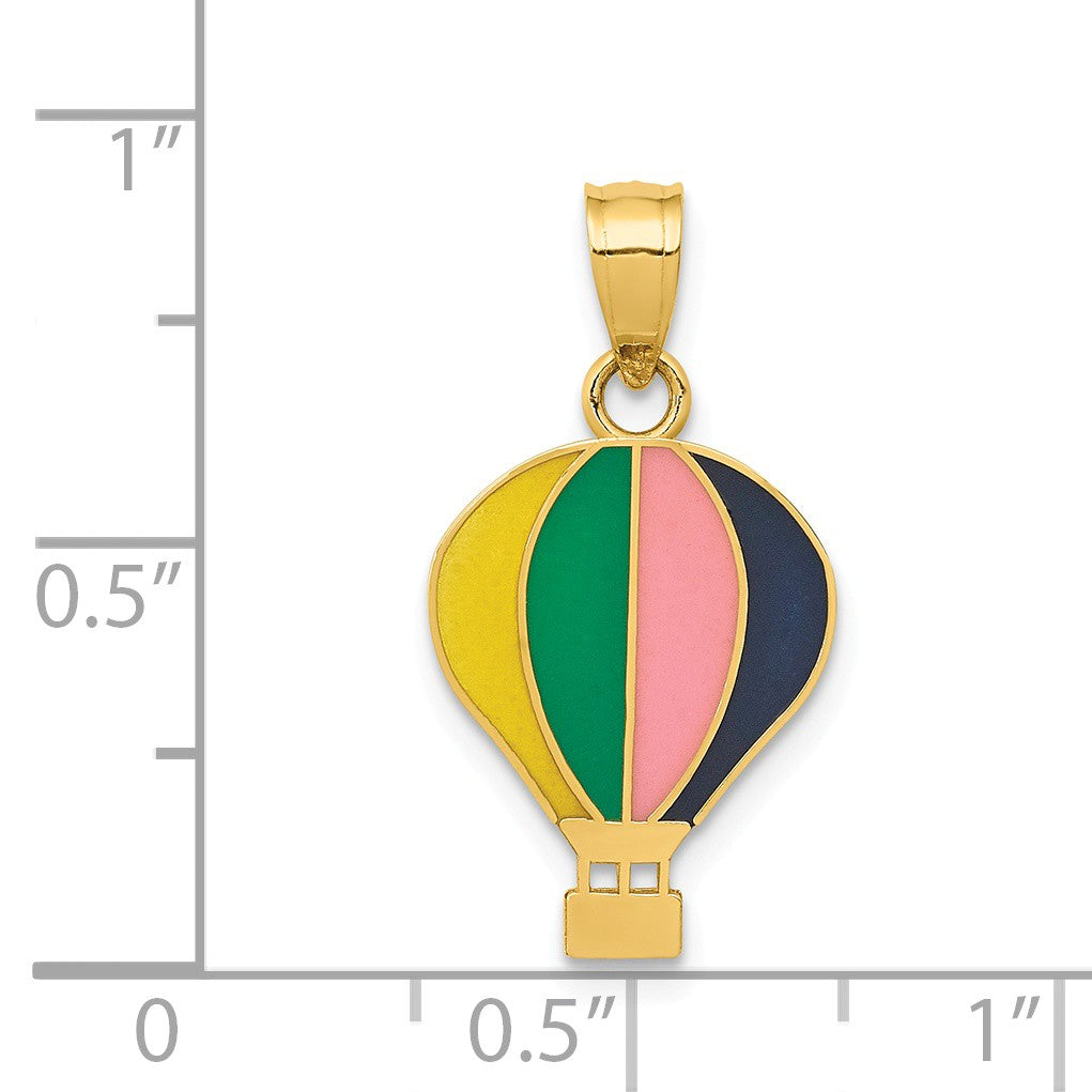Alternate view of the 14k Yellow Gold and Enamel Multi-Colored Hot Air Balloon Pendant by The Black Bow Jewelry Co.
