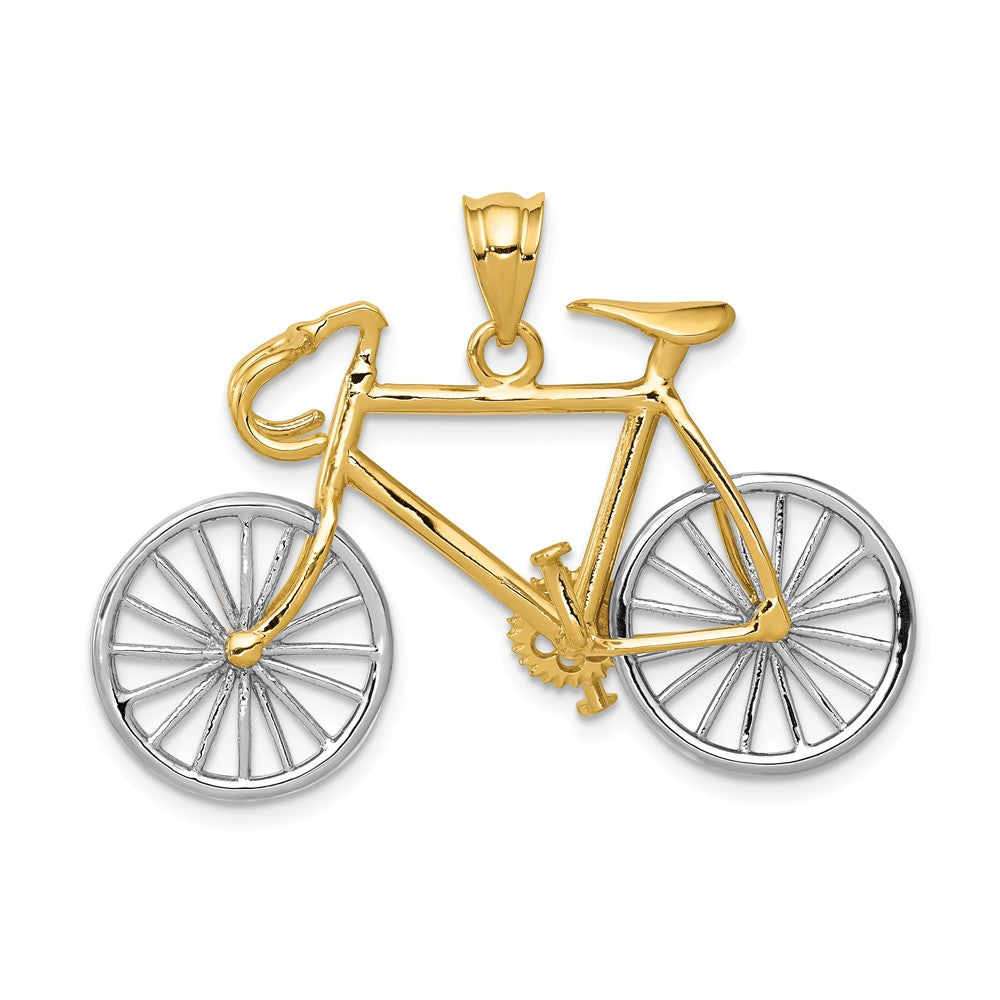 14k Two Tone Gold Large 3D Bicycle Pendant, Item P10122 by The Black Bow Jewelry Co.