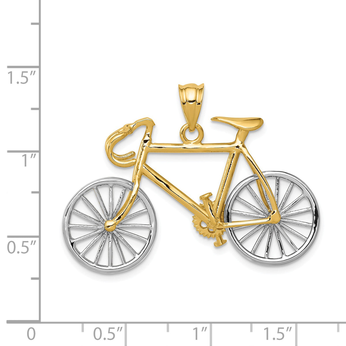 Alternate view of the 14k Two Tone Gold Large 3D Bicycle Pendant by The Black Bow Jewelry Co.