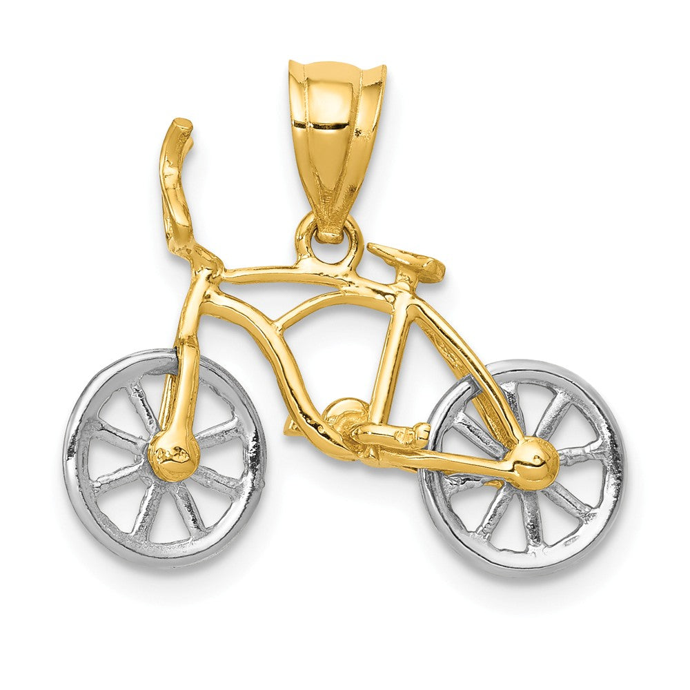 14k Two Tone Gold Small 3D Bicycle Pendant, Item P10124 by The Black Bow Jewelry Co.