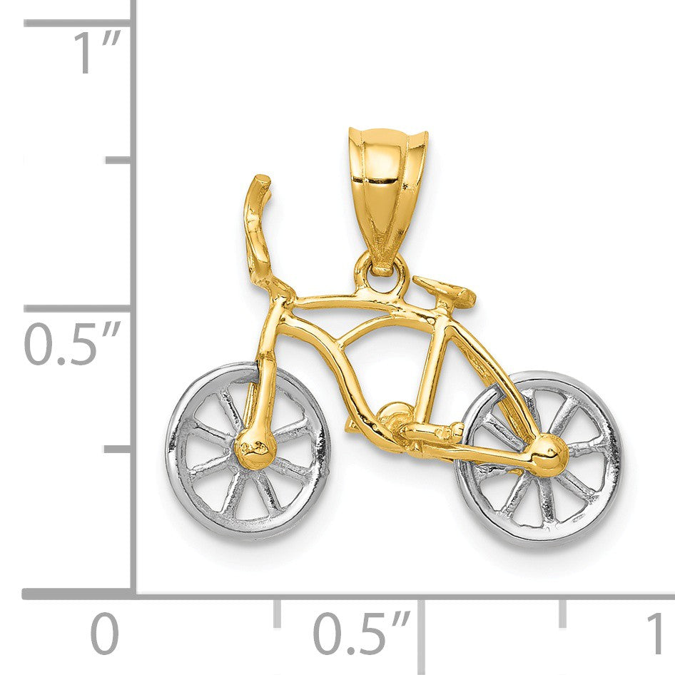 Alternate view of the 14k Two Tone Gold Small 3D Bicycle Pendant by The Black Bow Jewelry Co.