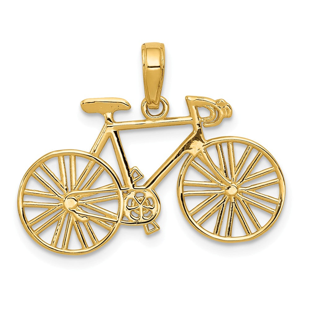 14k Yellow Gold Satin and Diamond Cut Bicycle Pendant, Item P10127 by The Black Bow Jewelry Co.