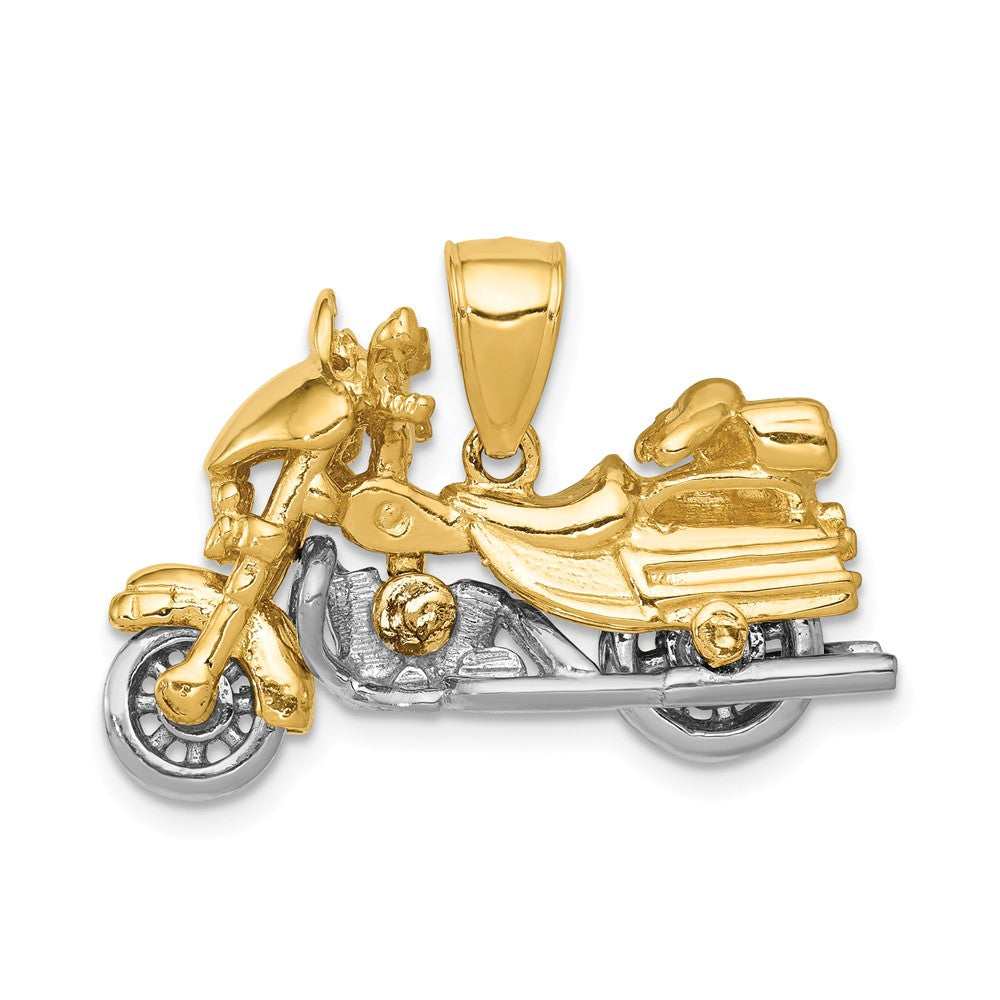 14k Two Tone Gold 3D Moveable Motorcycle Pendant, Item P10129 by The Black Bow Jewelry Co.