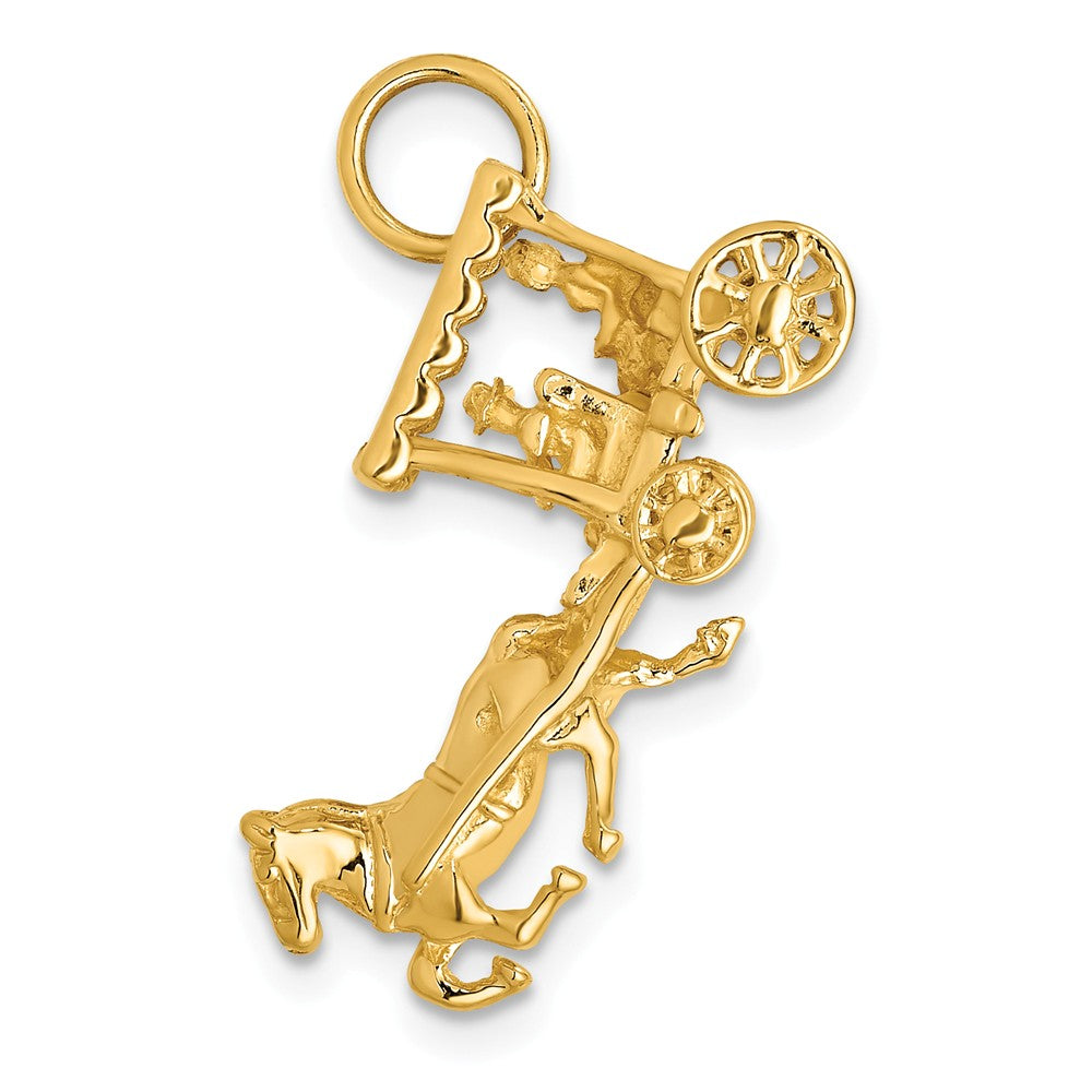 14k Yellow Gold 3D Moveable Horse and Carriage Charm, Item P10133 by The Black Bow Jewelry Co.