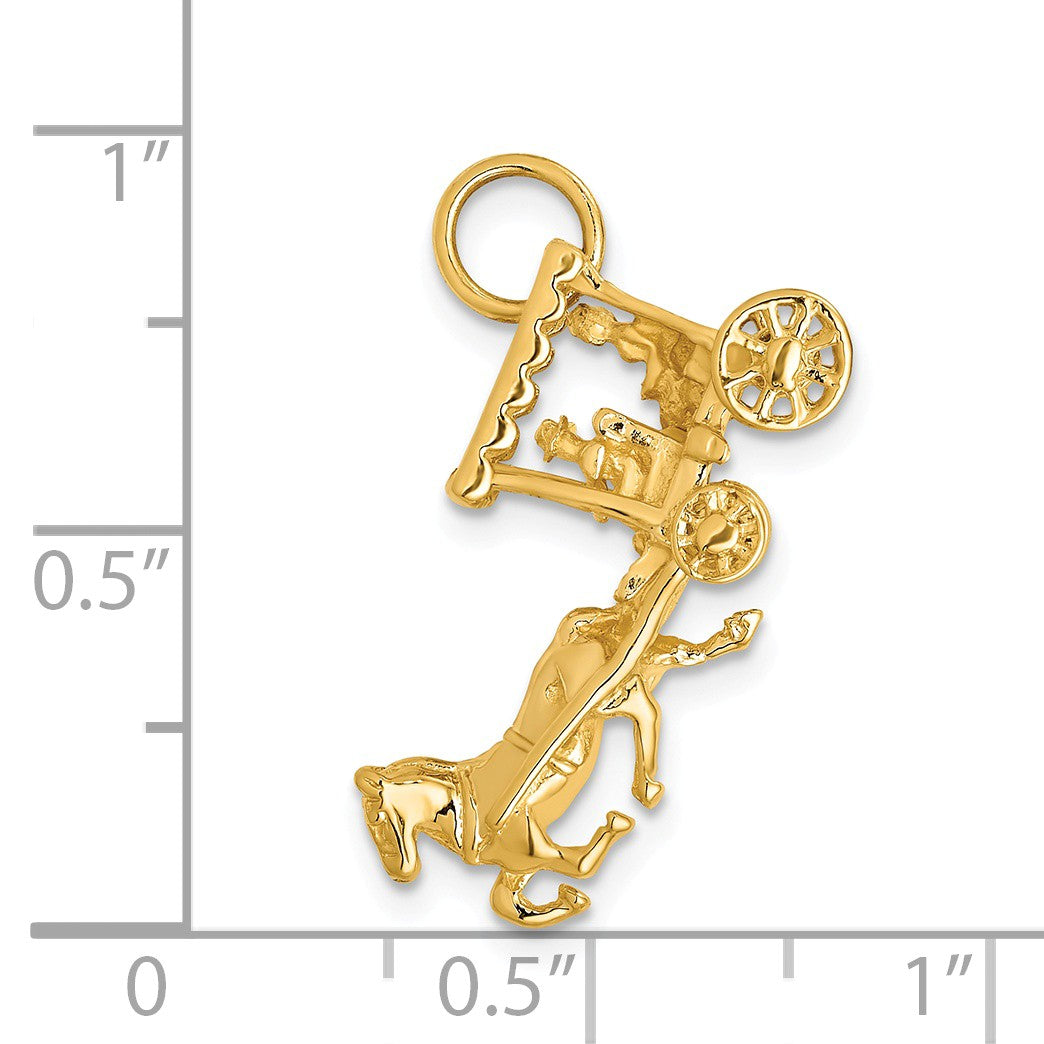 Alternate view of the 14k Yellow Gold 3D Moveable Horse and Carriage Charm by The Black Bow Jewelry Co.