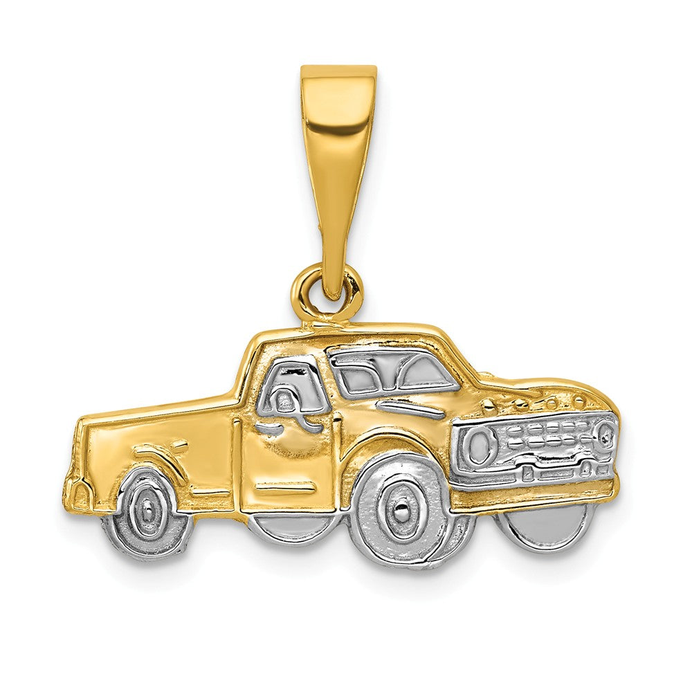 14k Yellow Gold and White Rhodium Pick-up Truck Pendant, Item P10143 by The Black Bow Jewelry Co.