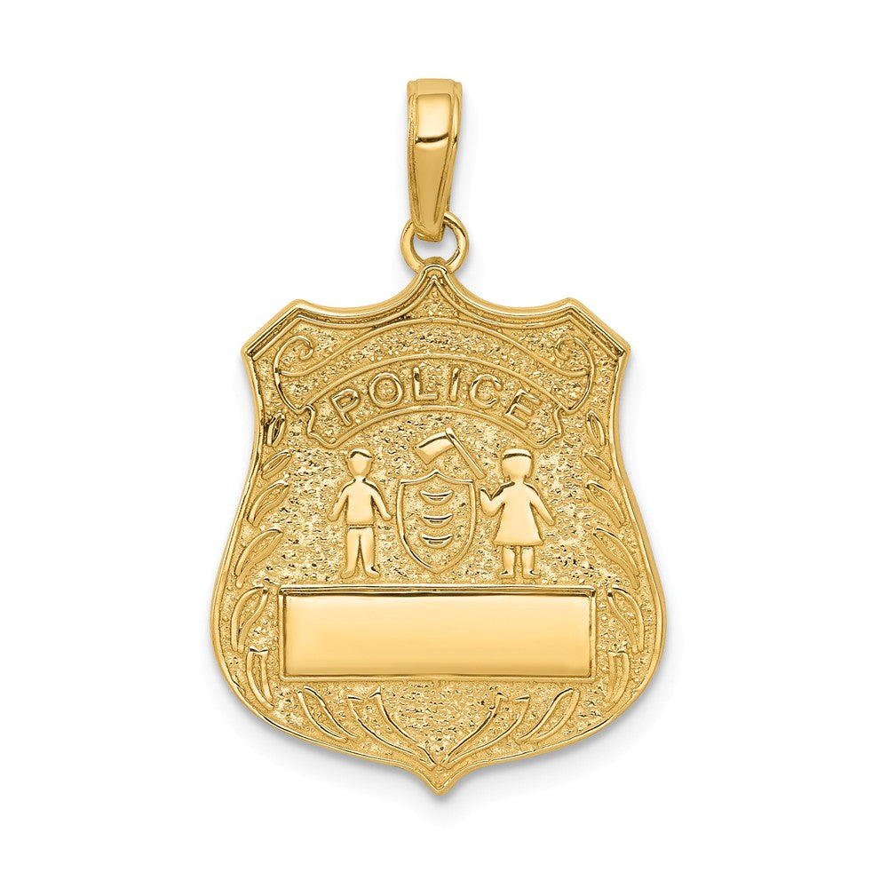 14k Yellow Gold Engravable Police Badge Pendant, Item P10188 by The Black Bow Jewelry Co.