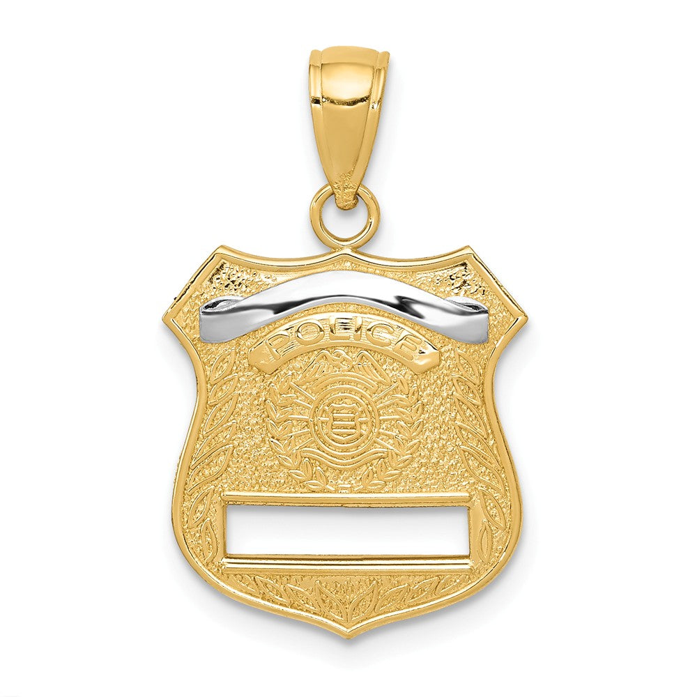 14k Yellow Gold and White Rhodium Two Tone Police Badge Pendant, Item P10190 by The Black Bow Jewelry Co.