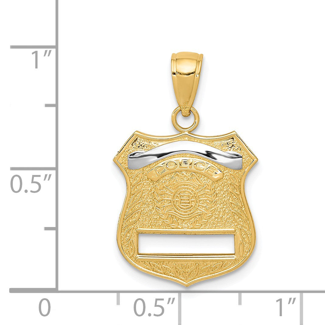 Alternate view of the 14k Yellow Gold and White Rhodium Two Tone Police Badge Pendant by The Black Bow Jewelry Co.