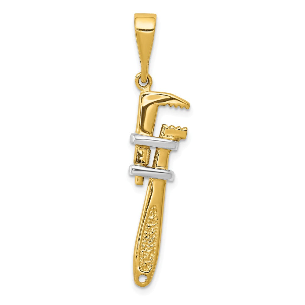 14k Yellow Gold and White Rhodium 3D Two Tone Monkey Wrench Pendant, Item P10217 by The Black Bow Jewelry Co.