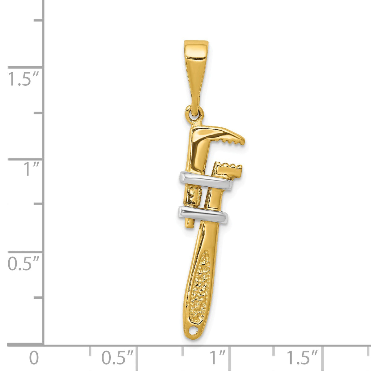 Alternate view of the 14k Yellow Gold and White Rhodium 3D Two Tone Monkey Wrench Pendant by The Black Bow Jewelry Co.