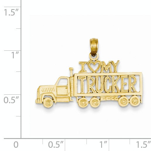 Alternate view of the 14k Yellow Gold I Heart My Trucker Semi Truck Pendant by The Black Bow Jewelry Co.