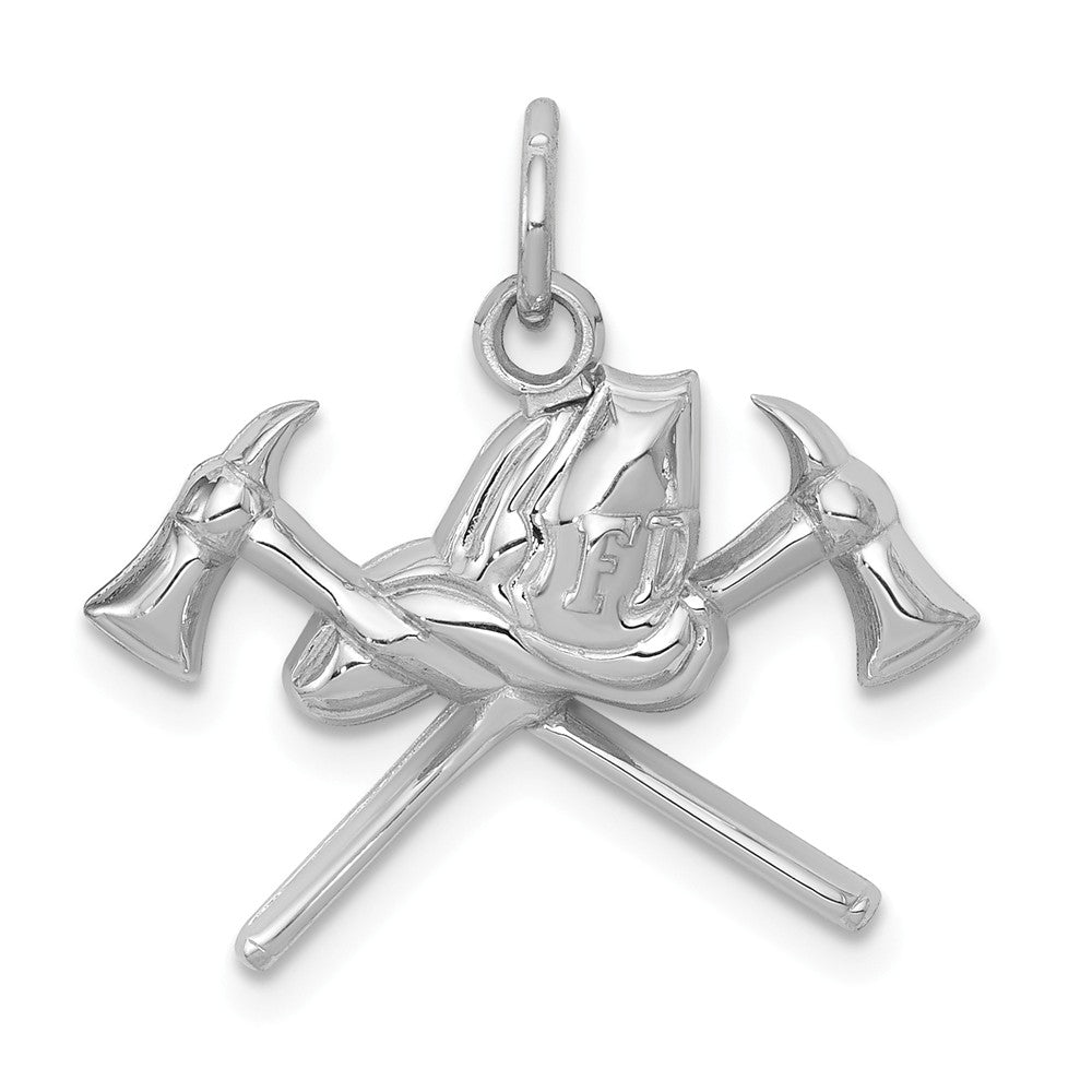 14k White Gold 2D Fire Department Insignia Charm, Item P10230 by The Black Bow Jewelry Co.