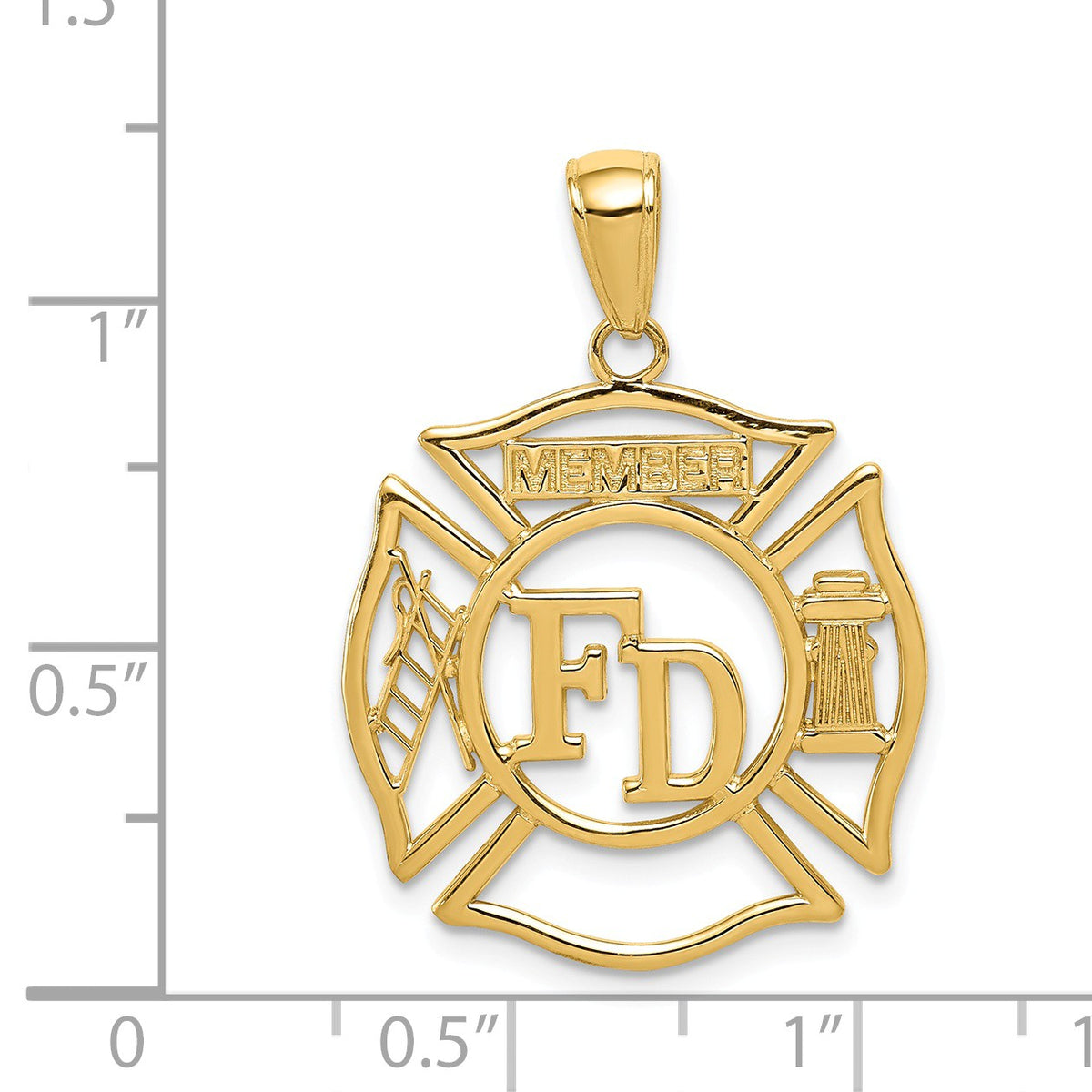 Alternate view of the 14k Yellow Gold Fire Department Member Shield Pendant by The Black Bow Jewelry Co.