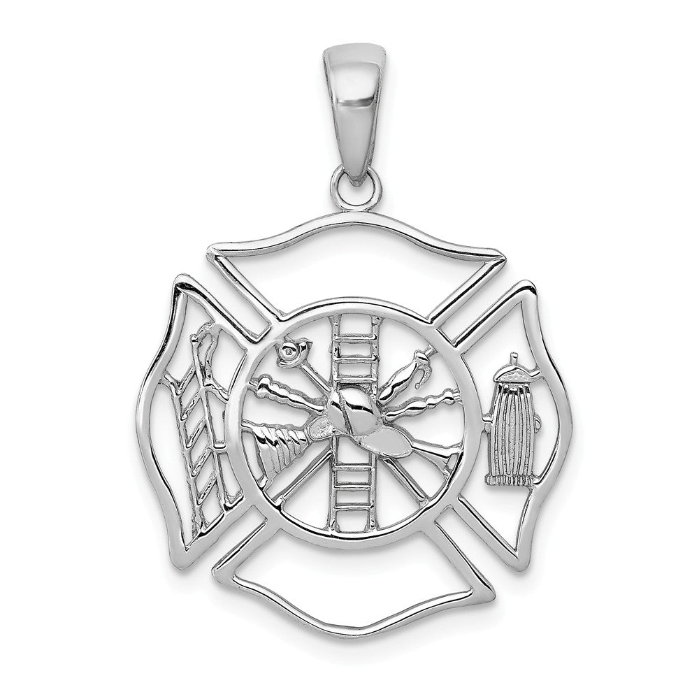 14k White Gold Fireman Shield Pendant, Item P10248 by The Black Bow Jewelry Co.